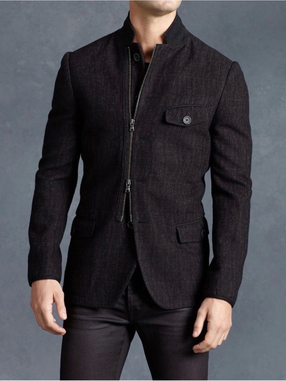 $1298 New John Varvatos Textured Asymmetric Zip Front Jacket Size EU 52 USA 42